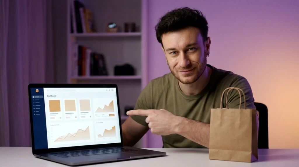 Charles-Edward devant le tableau de bord d’une boutique en ligne Shopify