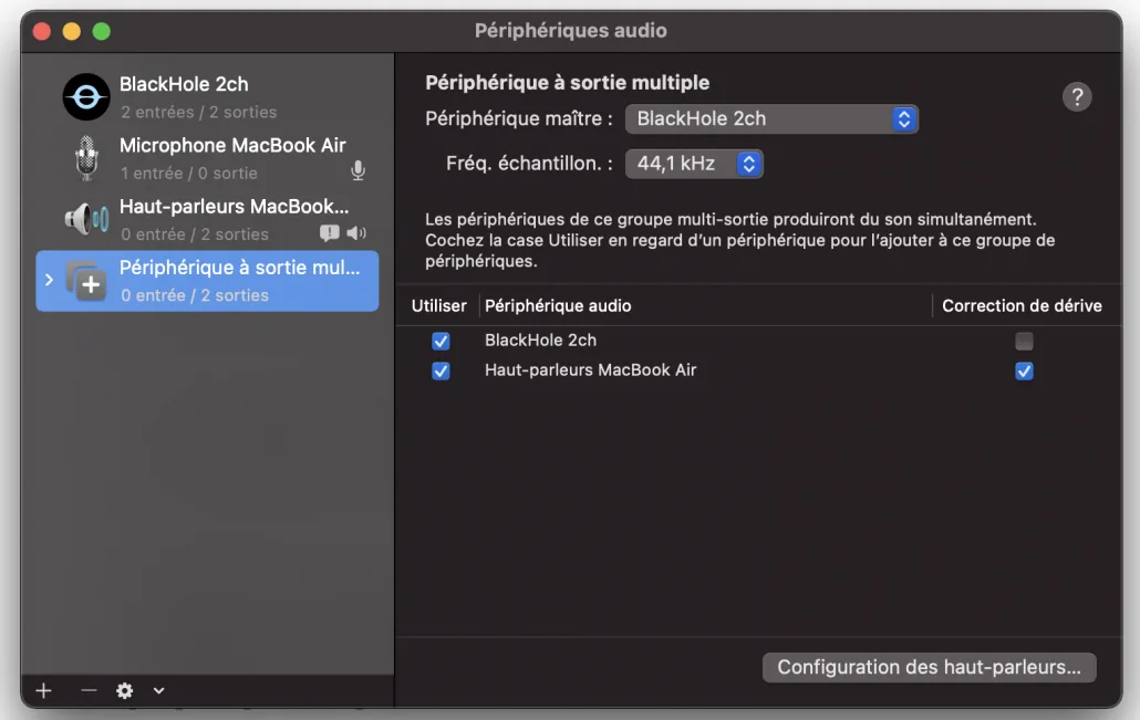 Configuration d'un périphérique virtuel à sortie multiple pour enregistrer le son du Mac