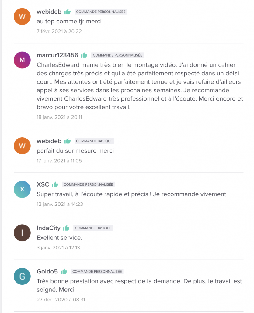 Mes avis de création de vidéo publicitaire sur 5euros.com