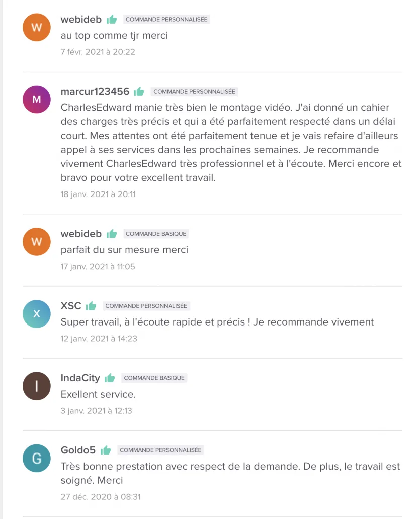 Mes avis de création de vidéo publicitaire sur 5euros.com