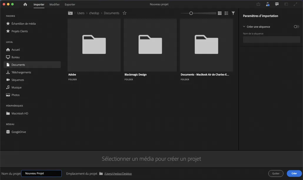 Créer un nouveau projet dans Premiere Pro