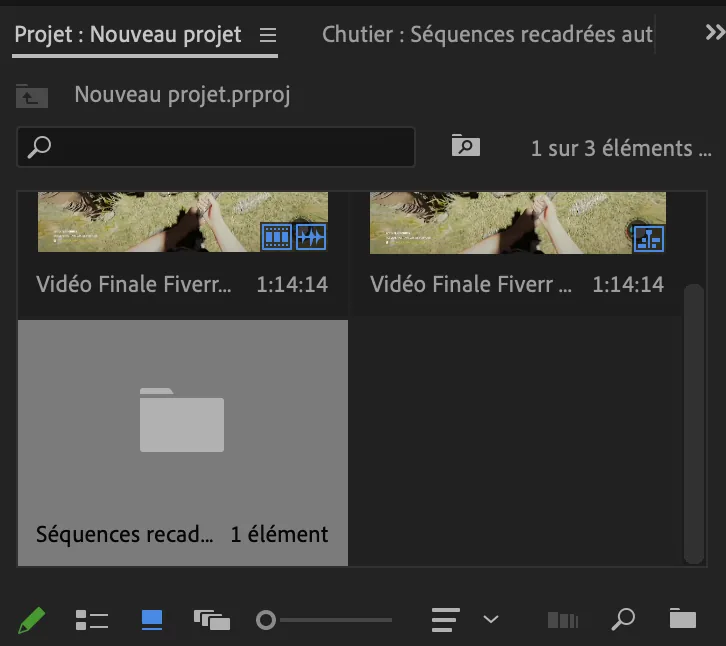 Réglages de la séquence recadrée : résolution 720 x 720