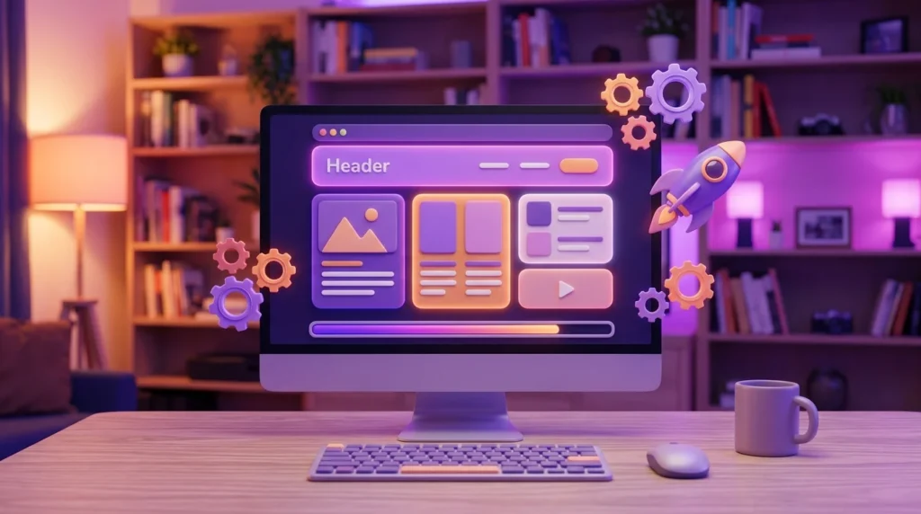 Illustration : un site web qui se construit bloc par bloc sur un écran