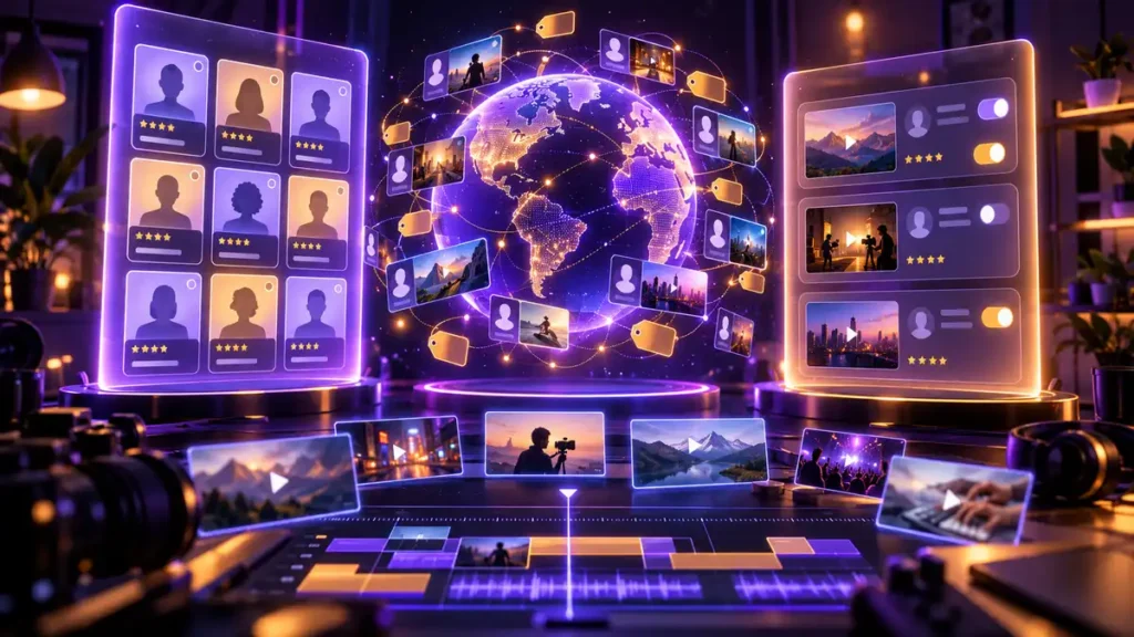 Trois façons de trouver un monteur vidéo sur une plateforme : profils de freelances, catalogue mondial de services ou services francophones